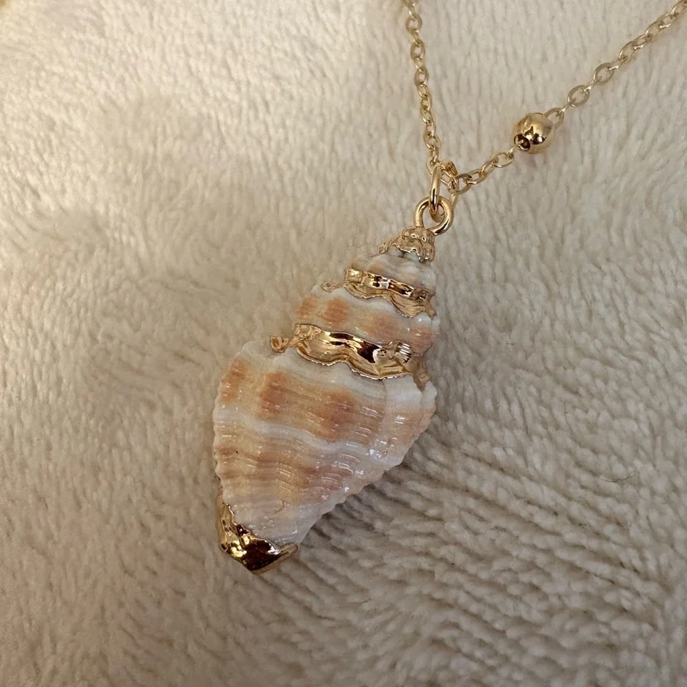 Gold Seashell Necklace | 16-18” Stainless Steel Beaded Chain | Coastal Boho - Picture 5 of 5